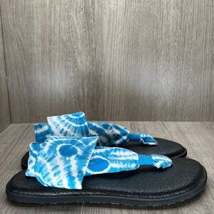 SANUK Sandals Womens Size 7 Yoga Sling 2 Tie Dye Thong Yoga Mat Fabric Blue
